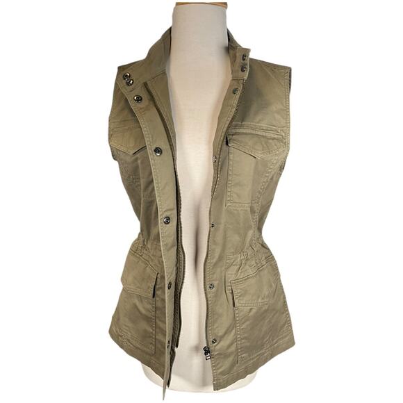 Banana Republic Sage Green Utility Peplum Vest Size Small Drawstring Waist - Picture 2 of 11